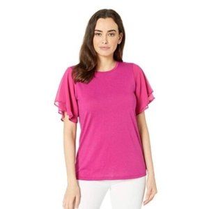 Michael Kors Women's Pink Woven Georgette Flutter Sleeve Blouse Small